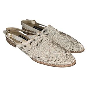 Stuart Weitzman Vintage Beige Mesh & Swirly Ribbon Slingback Flats - 7.5 N